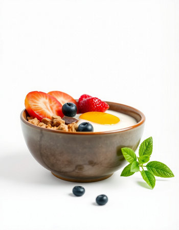 Bowl of muesli with fresh berries and yogurt