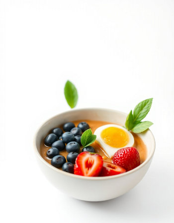 strawberry and blueberry in bowl isolated on white background