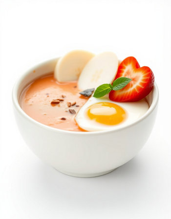 strawberry soup with egg isolated on white background