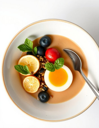 Lemongrass soup with lemon, berriesの写真素材