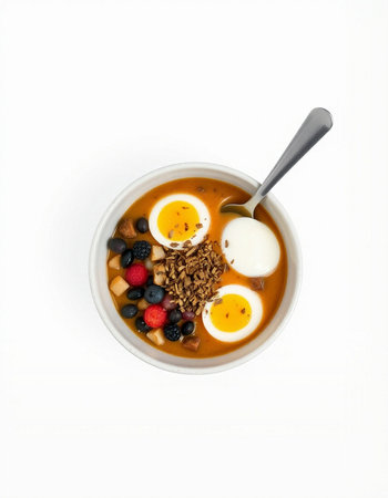 Healthy breakfast bowl with muesli and fresh berriesの写真素材