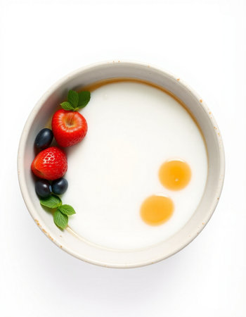 Yogurt with fresh berries isolated on white background.の写真素材