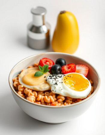 Bowl with tasty omelet and fried eggsの写真素材