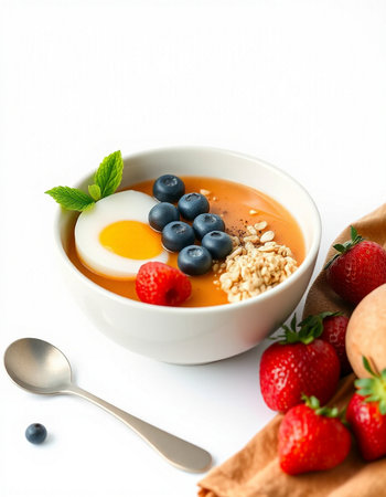 Yogurt with fresh berries on a white background.の写真素材