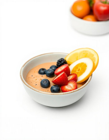 mousse with berries and fruits isolated on white background.の写真素材