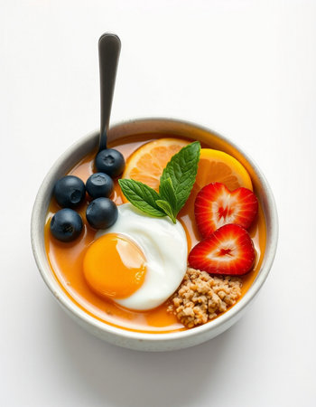Breakfast bowl with berries and yoghurtの写真素材