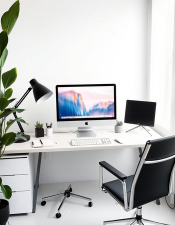 workplace with computer on table in modern office
