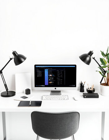 Modern workplace with laptop, tablet and stationery. Workplace conceptの写真素材