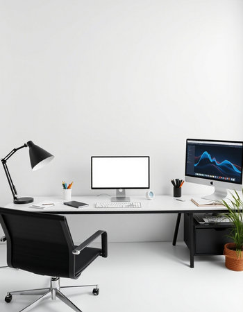 modern office interior with computer and equipment. 3d rendering mock up