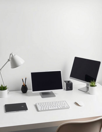 Modern workspace with blank computer monitor, keyboard and mouse. Mock up
