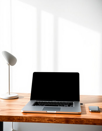 Laptop on wooden table in modern office. 3d rendering.