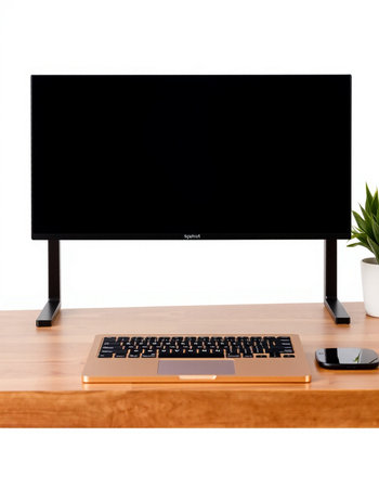 Computer on a wooden desk isolated on white background with clipping path.