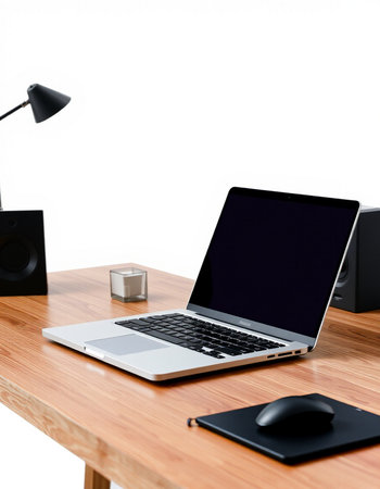 Laptop on wooden desk isolated on white background with clipping path.