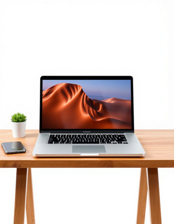 Modern laptop on wooden table and white background. 3d rendering.