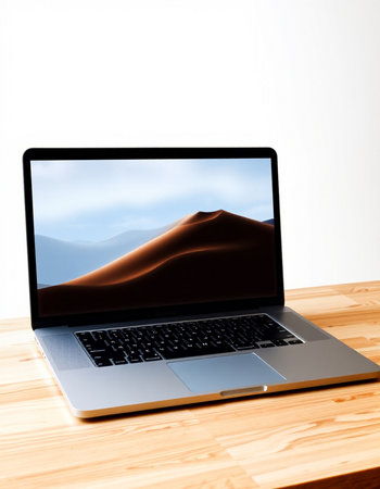 Laptop with sand dune on the screen isolated on white background