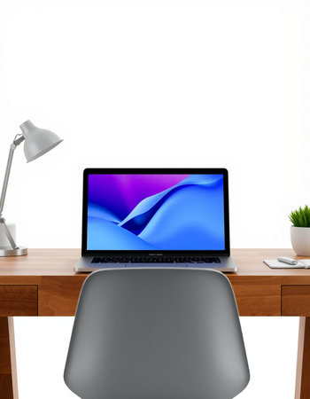 3D illustration laptop computer on office table, Workspace isolated on white background