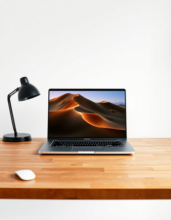 Laptop with sand dunes on the screen. 3d rendering