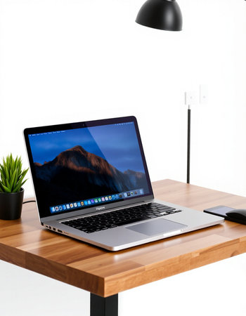 Laptop on wooden table with white background. 3d rendering.