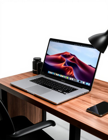 Modern workspace with laptop, smartphone and coffee cup. 3d render