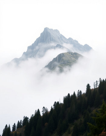 Mountain landscape with fog in the italian dolomites