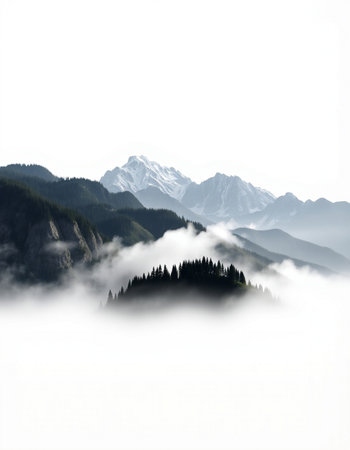 Mountains and forest in fog. Caucasus, Dombay, Russia
