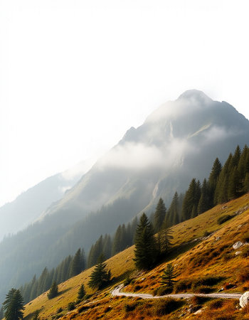 Mountain landscape with coniferous forest on the slopes of the Alpsの写真素材