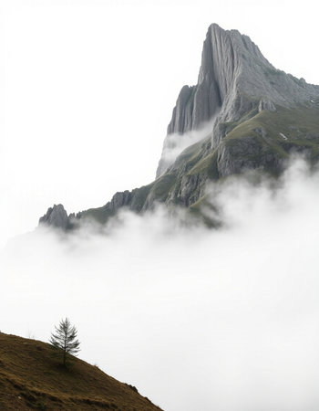 Foggy landscape in the Dolomites, South Tyrol, Italy