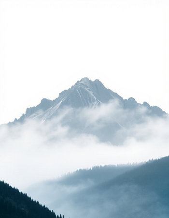 Mountain landscape with clouds and fog. Caucasus Mountains, Georgia.の写真素材