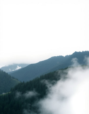 Beautiful mountain landscape with fog and clouds in Carpathian mountains