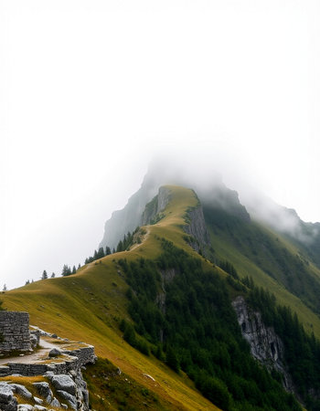 Mountain landscape with fog and clouds. Dolomites, Italyの写真素材