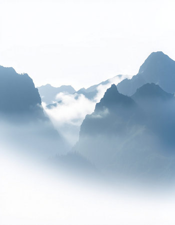 Mountain landscape with fog and mist.の写真素材