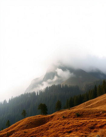 Mountains in the fog. Carpathians, Ukraine, Europe