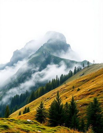Mountain landscape with fog in the italian dolomites