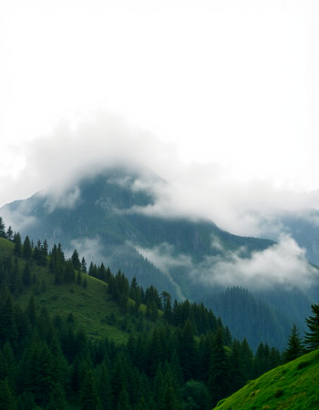 Mountains in the clouds. Carpathians, Ukraine, Europeの写真素材