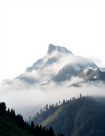 Foggy morning in the mountains.の写真素材