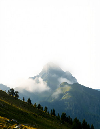 Mountain landscape with foggy and misty morning in the Alps