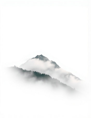 Mountains in the fog on a white background. Isolated.の写真素材
