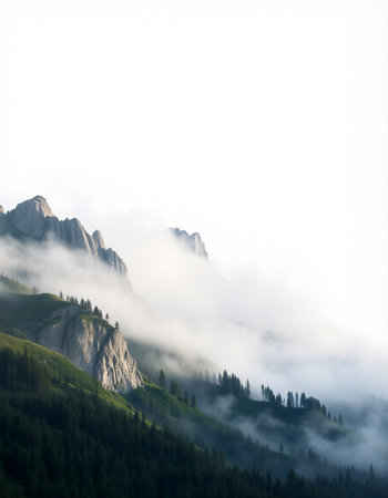 Mountain landscape with fog and clouds. Dolomites, Italyの写真素材