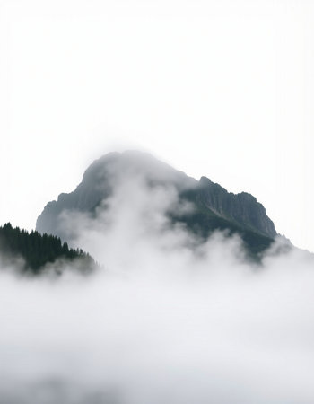 Mountain landscape with clouds and fog on the top of the mountainの写真素材