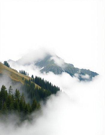 Mountain landscape with fog and clouds, Carpathians, Ukraine