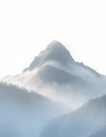 Mountain landscape. Foggy morning in the mountains. Caucasus, Russiaの写真素材