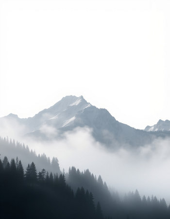 Foggy mountain landscape in the Dolomites, Italy.の写真素材