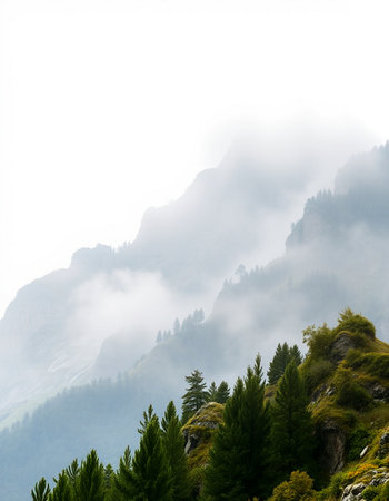Mountain landscape in the clouds. Caucasus, Dombay.