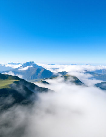 Mountain landscape with clouds and blue sky. Caucasus, Georgia.