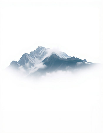 mountains in the clouds on a white background, beautiful photo digital picture