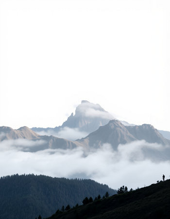 Mountain landscape with clouds and fog. Caucasus Mountains, Georgia.の写真素材
