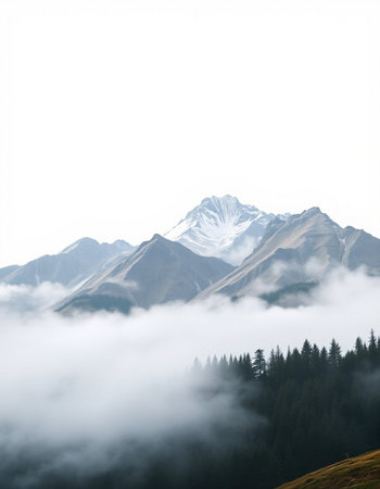 Mountain landscape with clouds and fog. Caucasus Mountains, Georgia.