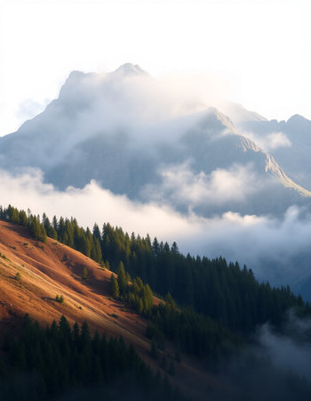Mountains in the clouds in the morning. Tatra Mountains, Poland