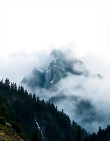 Mountain landscape with fog and clouds