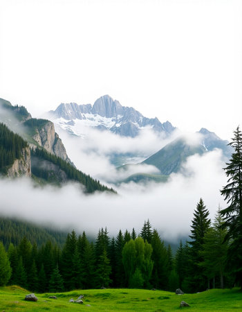 Mountain landscape with clouds and fog